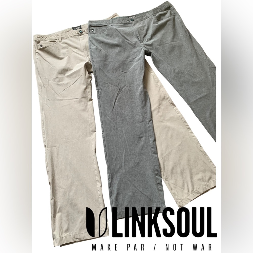 Linksoul 5 Pocket Boardwalker Khaki tech golf pants EUC Size 38